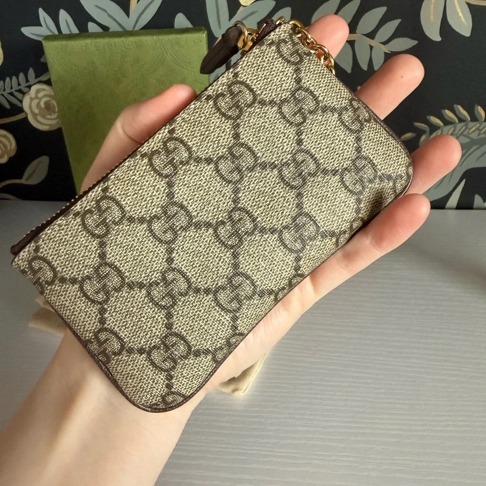 Gucci Ophidia Card Case Monogram Key Pouch - Beige Brown GG Canvas - Picture 3 of 12